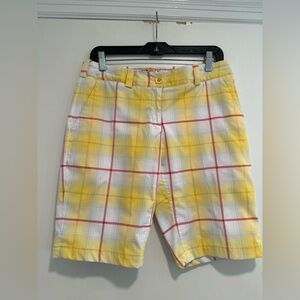 NWOT Nike Golf Women Sz:6 Dri-Fit Tour Performance Bermuda Shorts Yellow Plaid